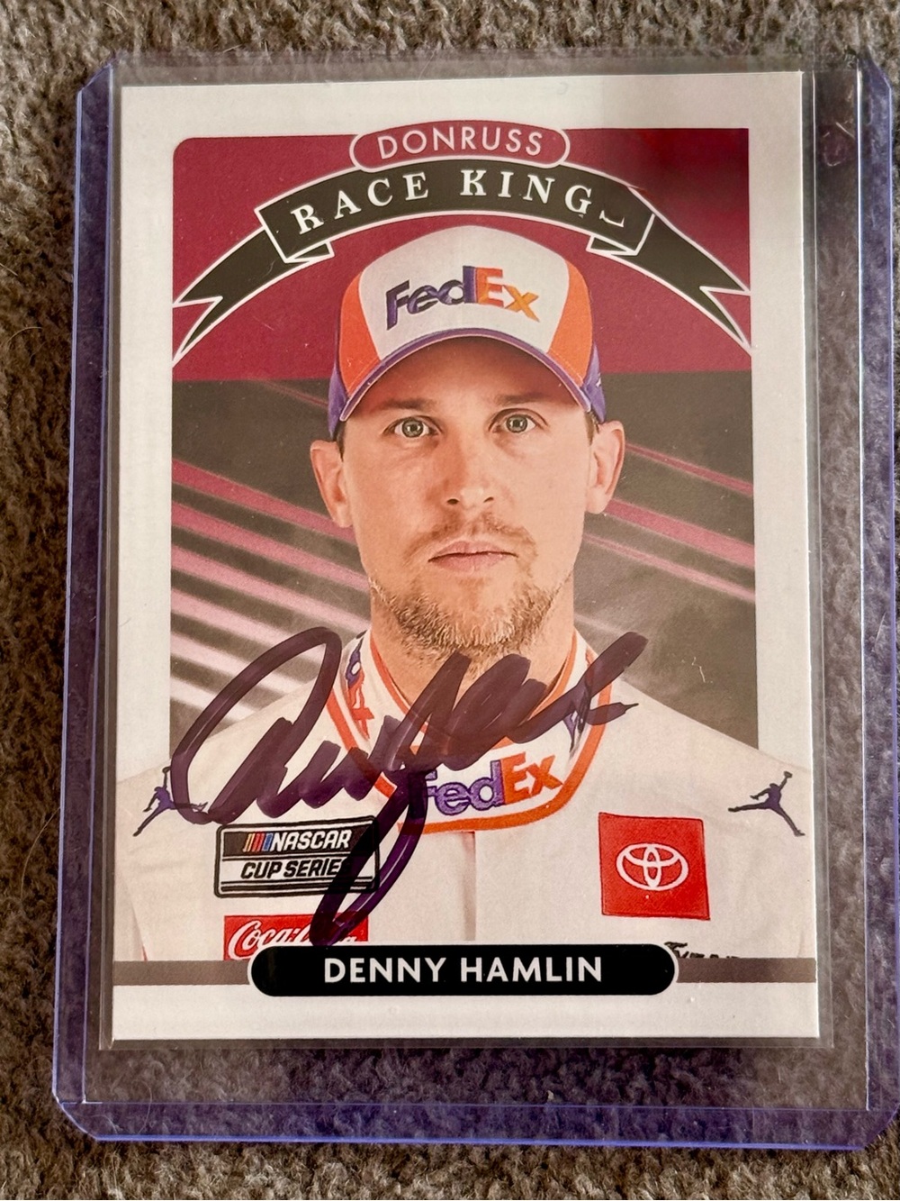 Russ Race King Denny Hamlin Autographed Trading Card - White/Red